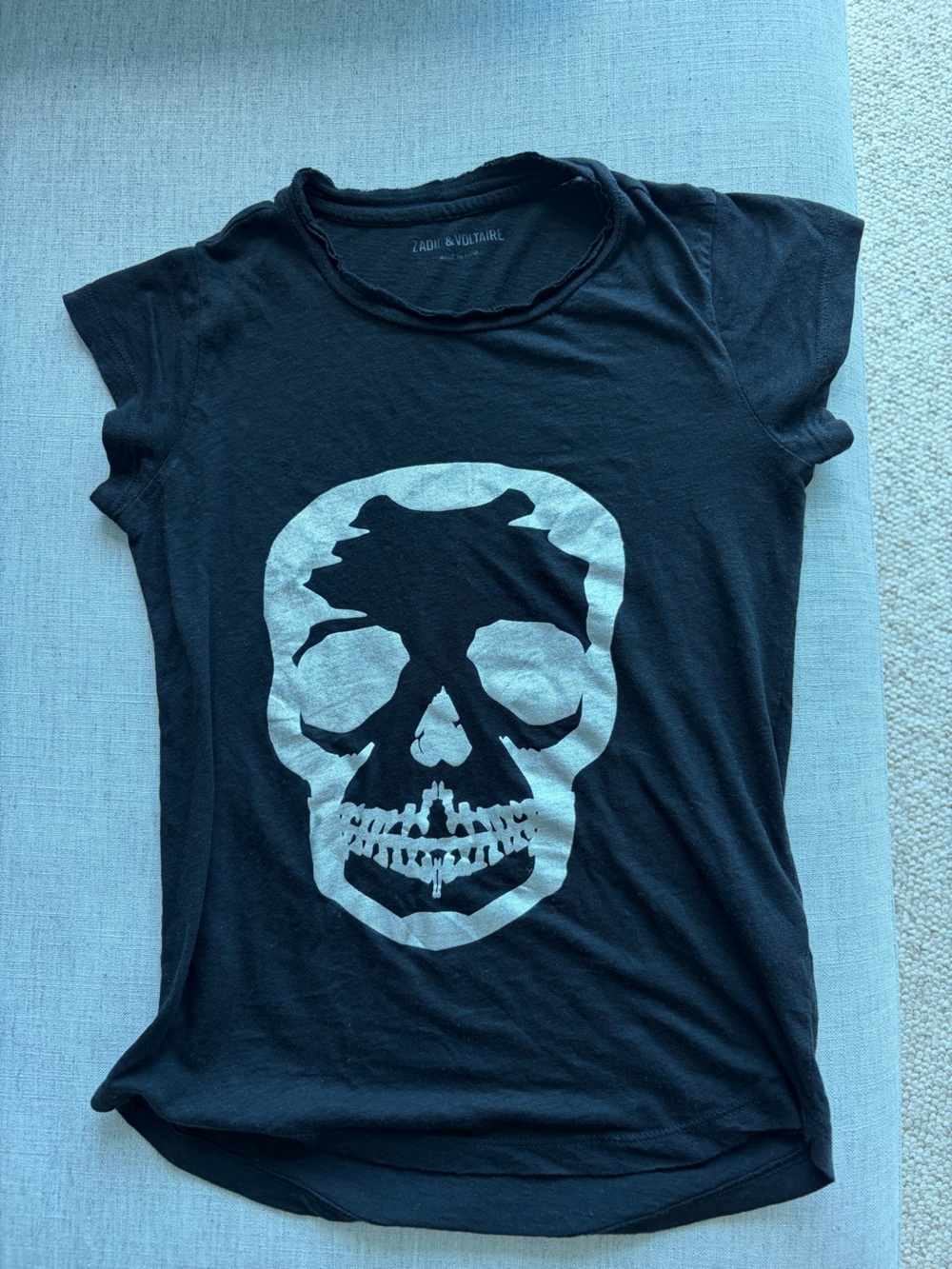 Zadig & Voltaire Black Tee with White Skull Graphic